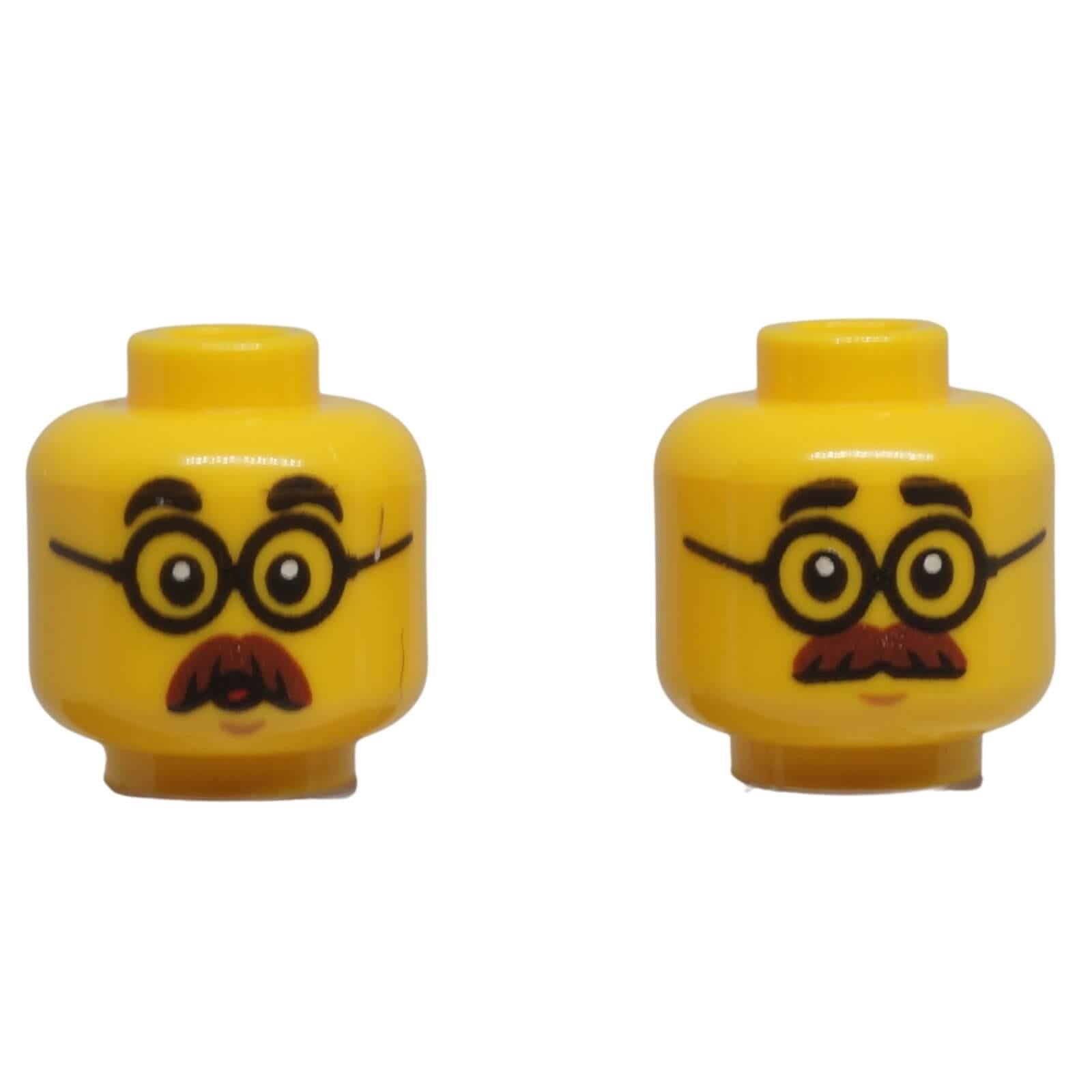 LEGO® minifigure head 3626pb3890 with glasses, mustache and dual-sided facial expressions