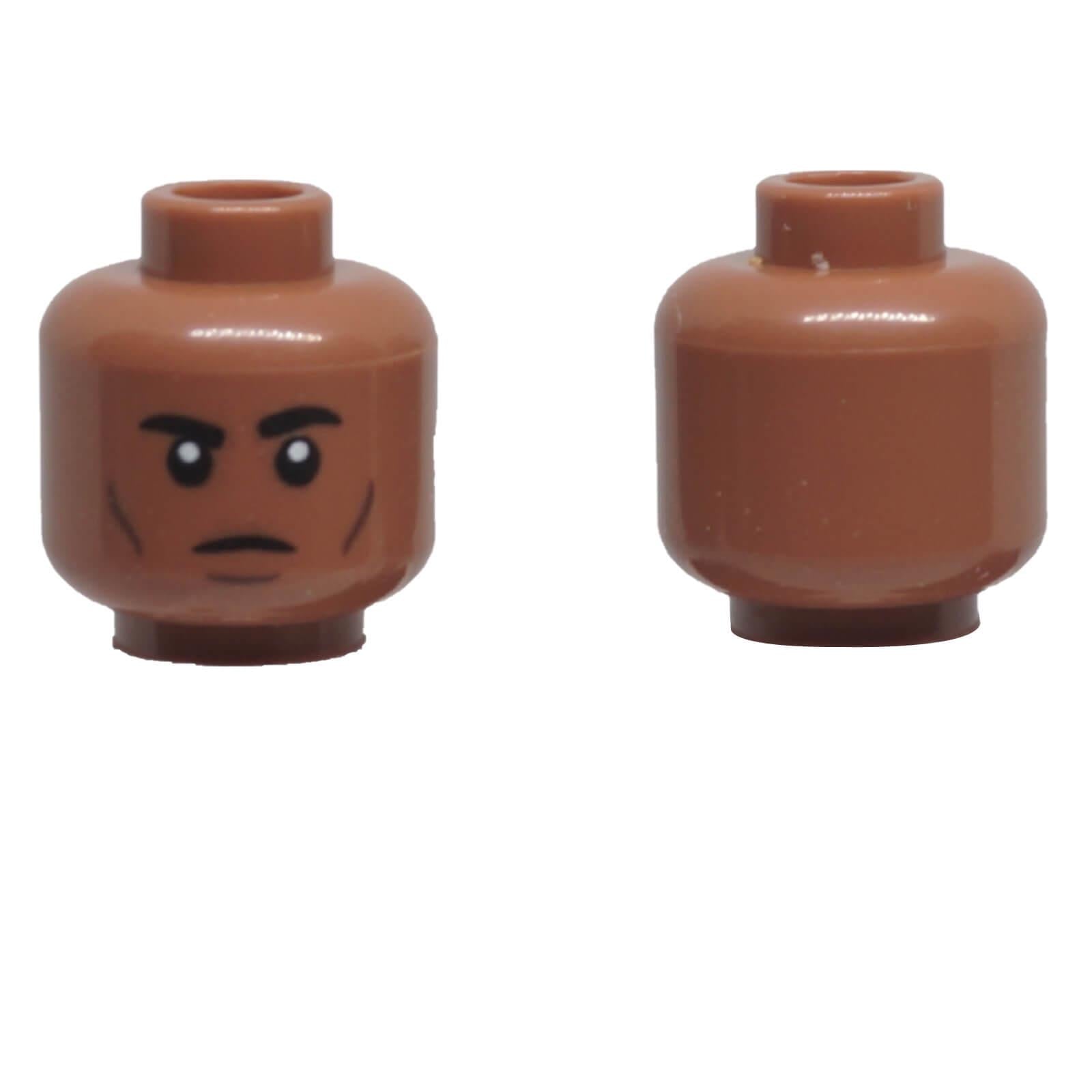 LEGO® minifigure head 3626pb3237 with stern expression, black eyebrows, cheek lines and chin dimple