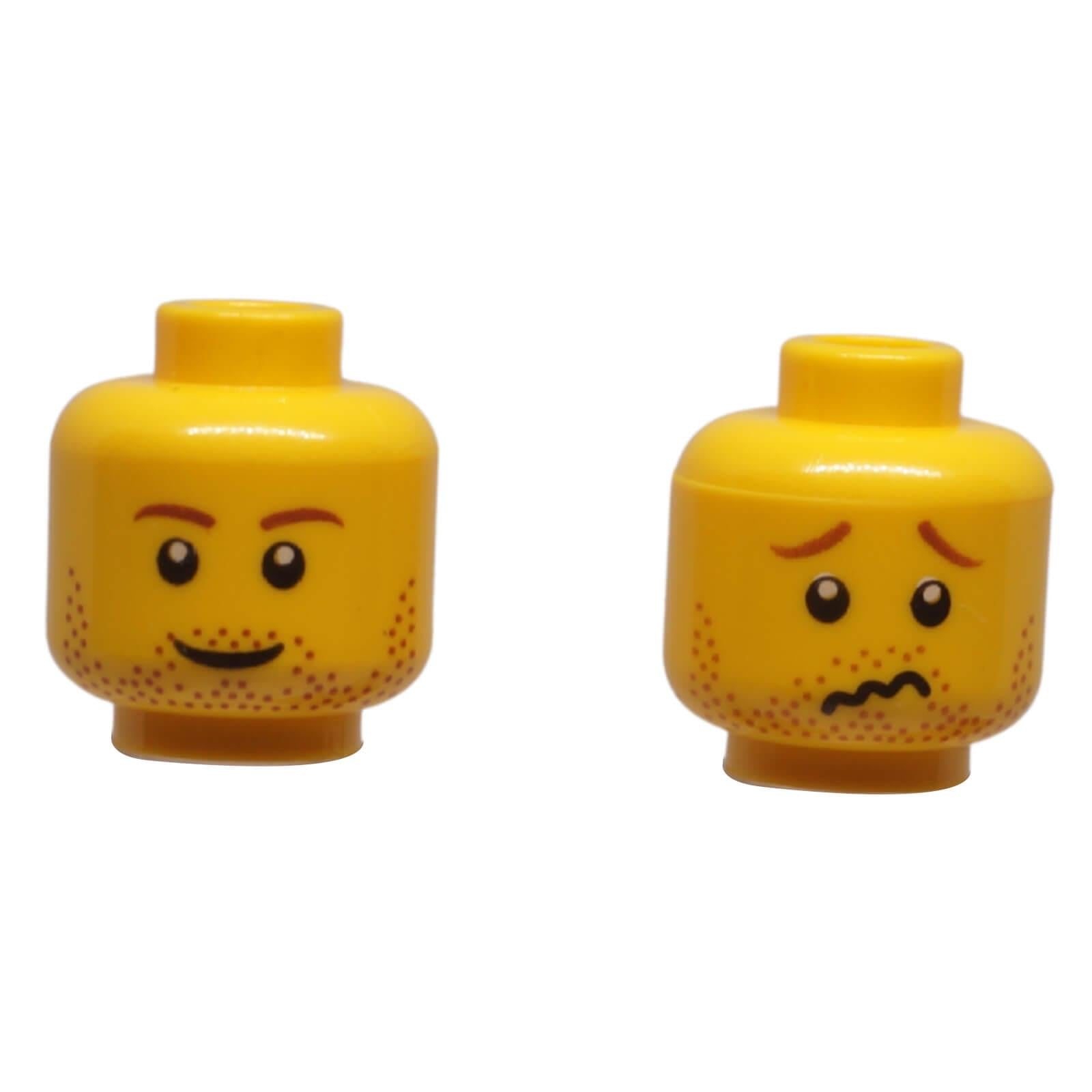 LEGO minifigure head with beard stubble dual face grin worried 3626pb0398