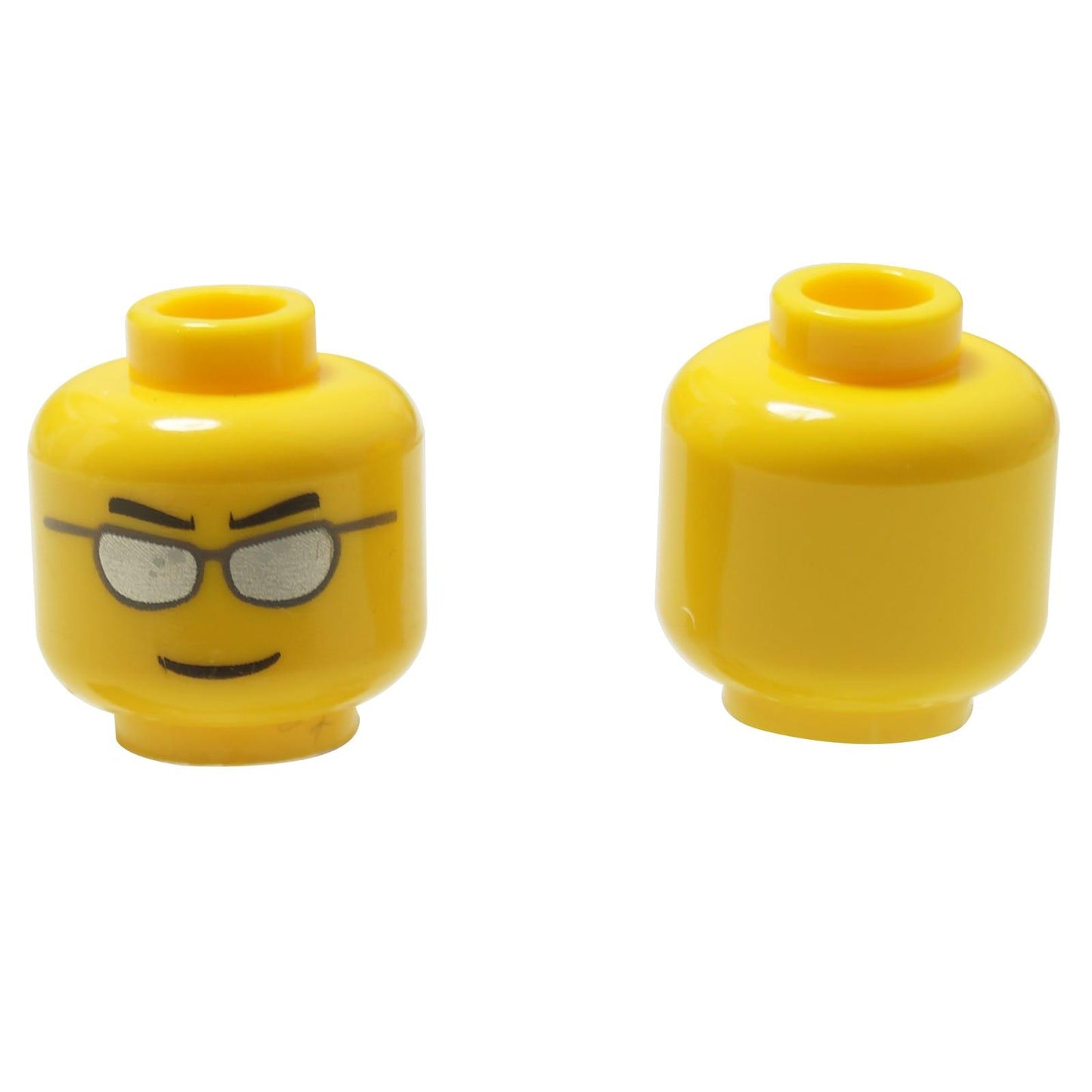 LEGO minifigure head 3626pb0193 yellow with dark bluish gray sunglasses silver lenses and grin.