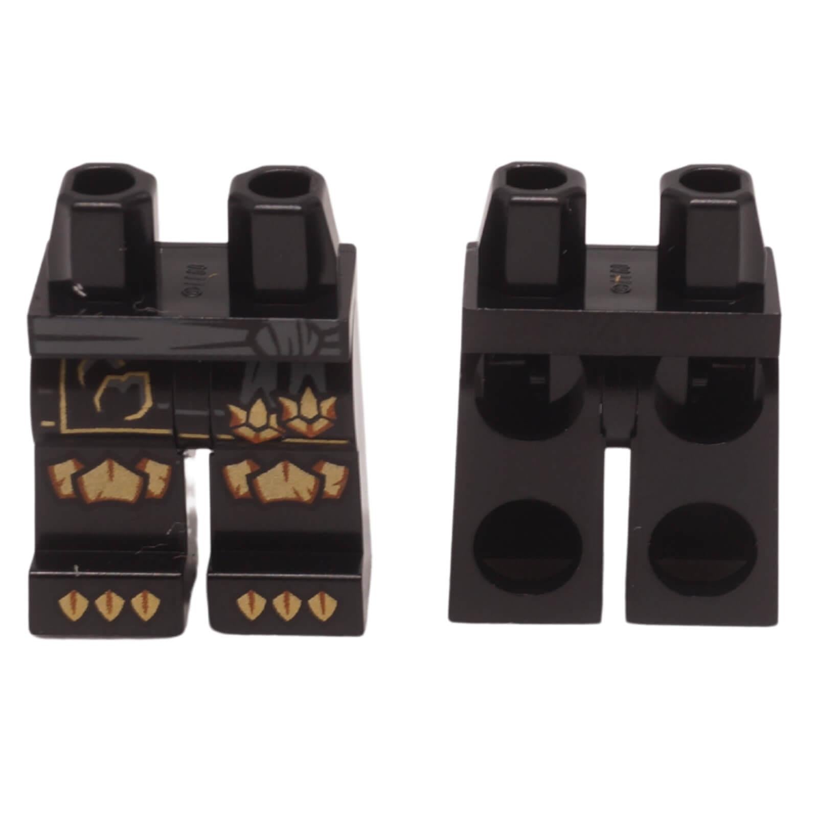 LEGO minifigure legs 970c00pb1887 black with gold print and sash detail