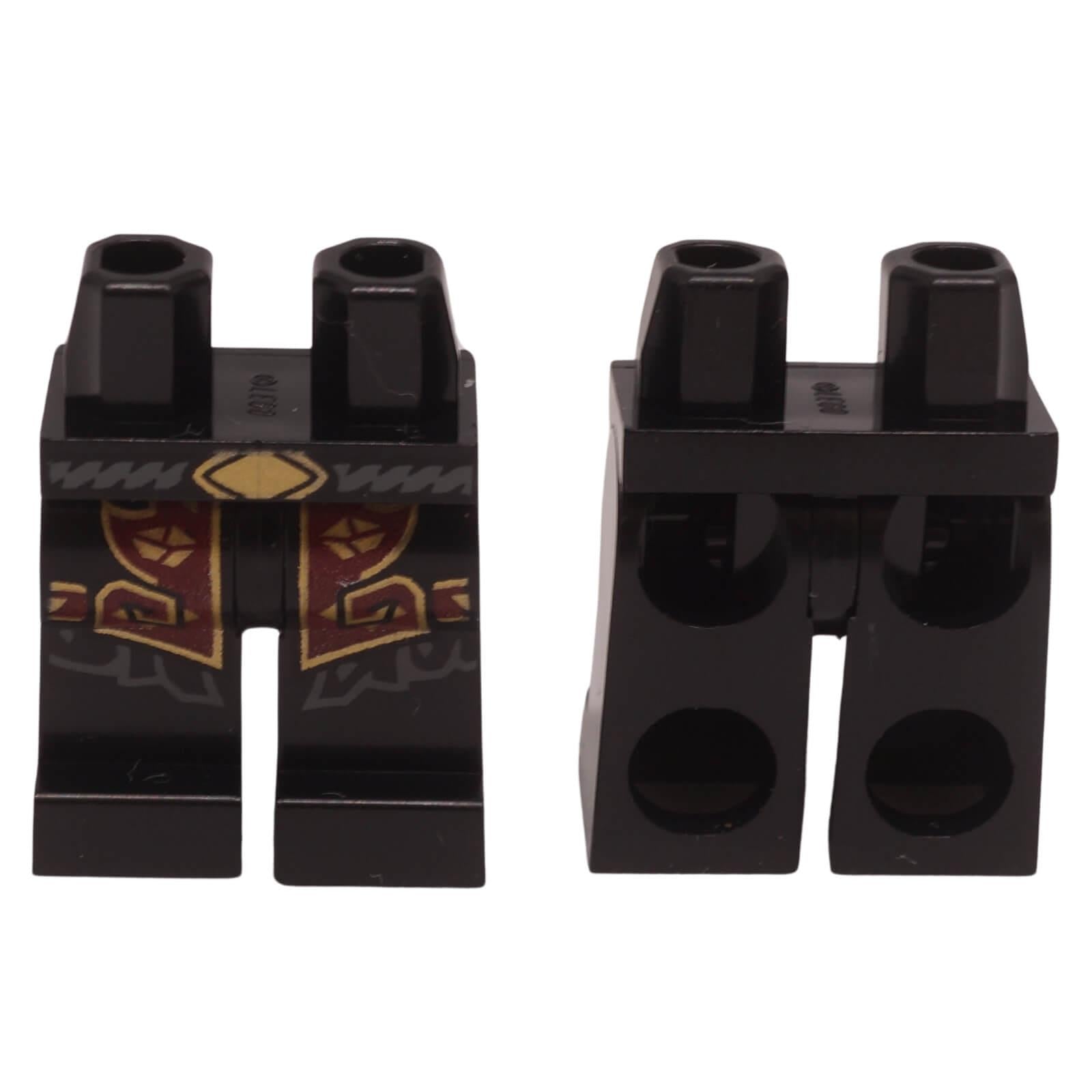 LEGO minifigure legs black ornate print gold buckle belt dark red pattern