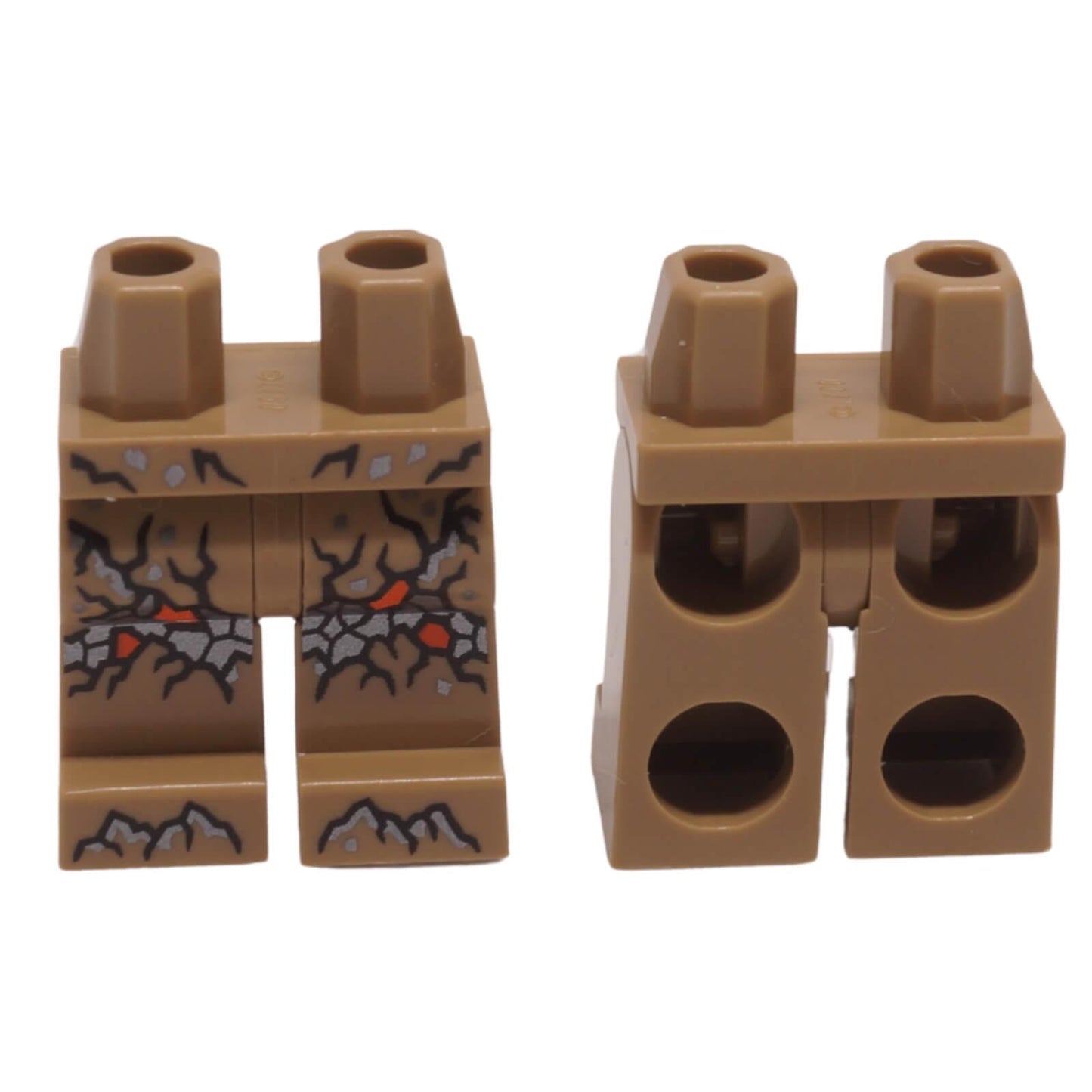 LEGO minifigure legs cracked lava pattern dark tan black cracks orange detail
