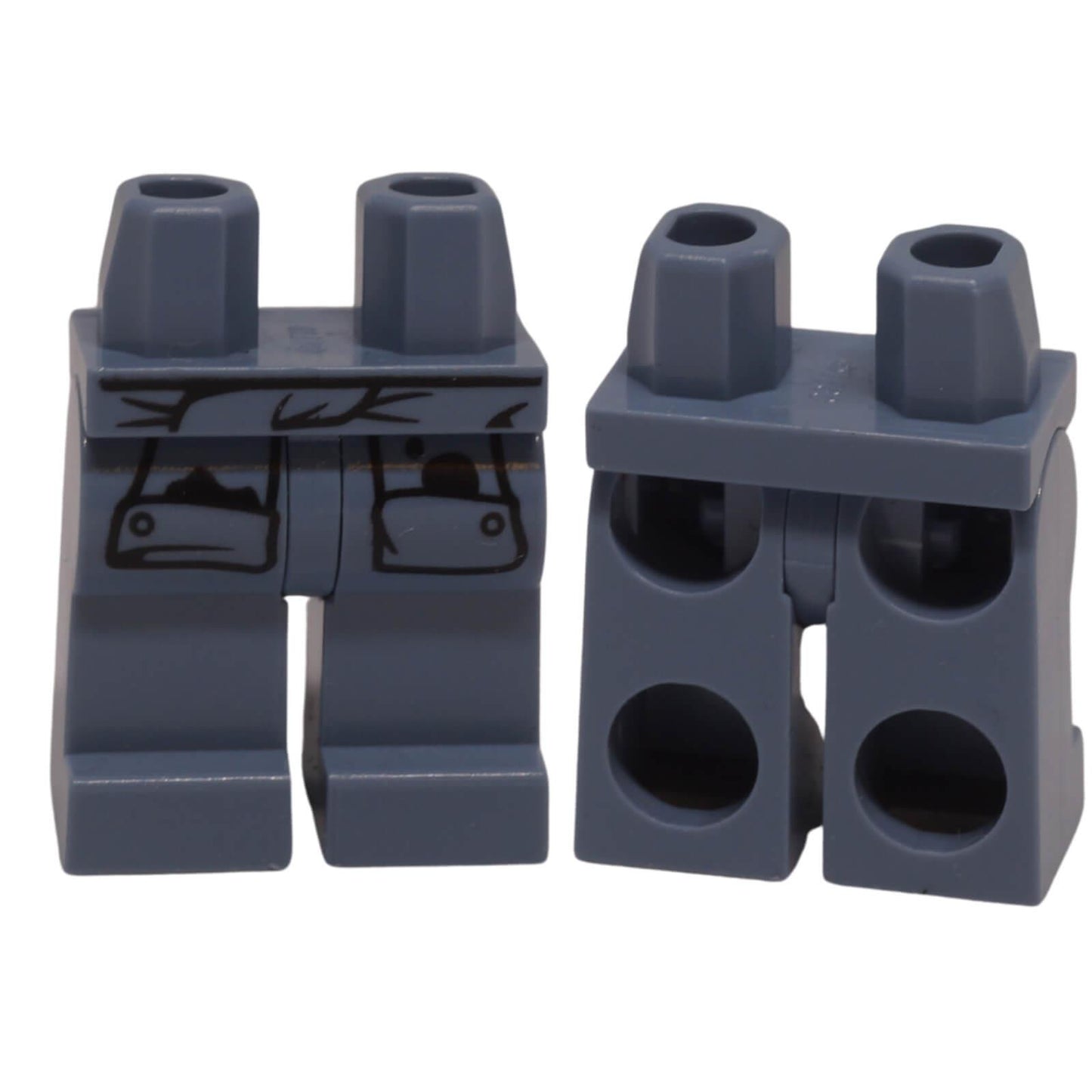LEGO minifigure legs 970c00pb1731 with tied shirt sleeves and oil stain printing
