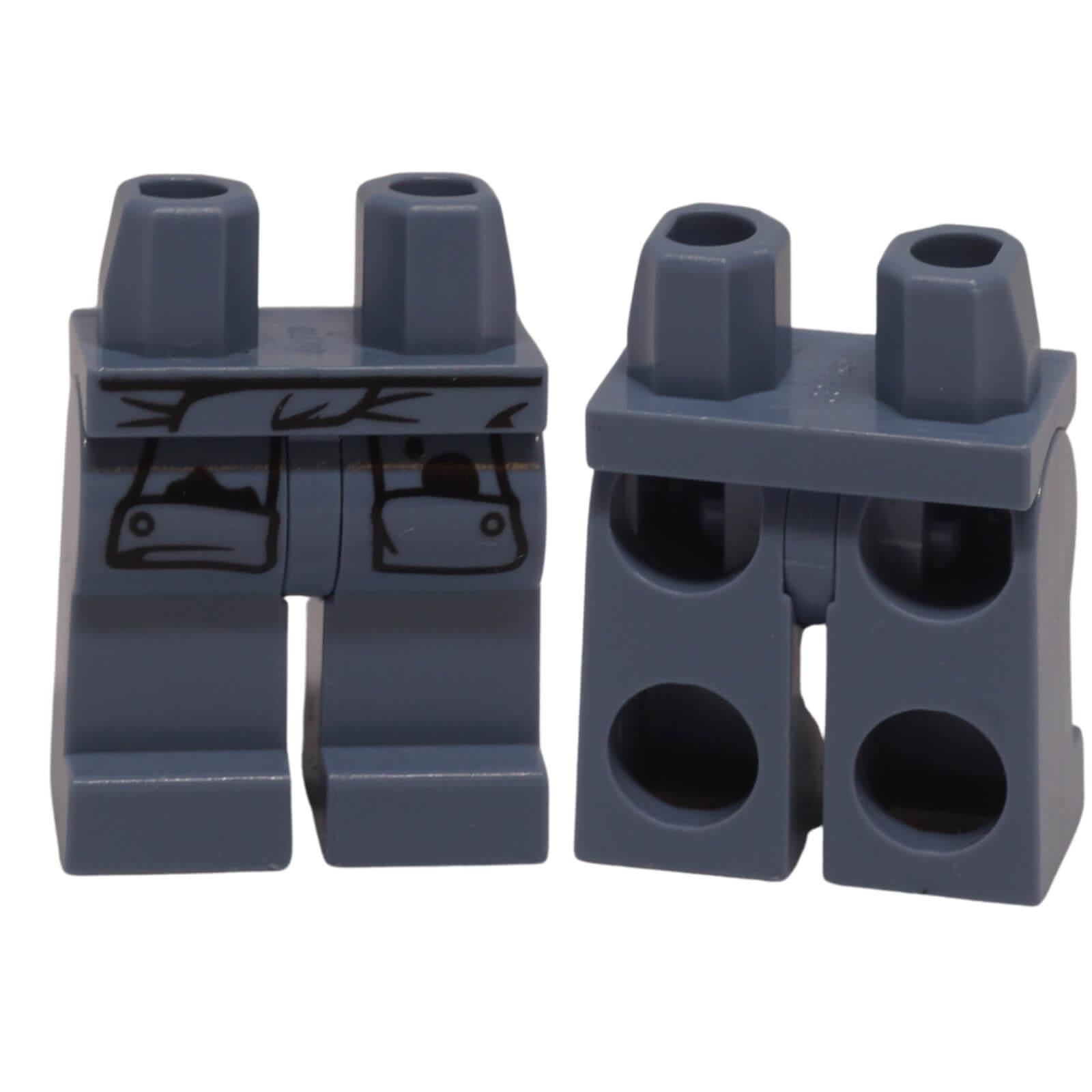 LEGO minifigure legs 970c00pb1731 with tied shirt sleeves and oil stain printing
