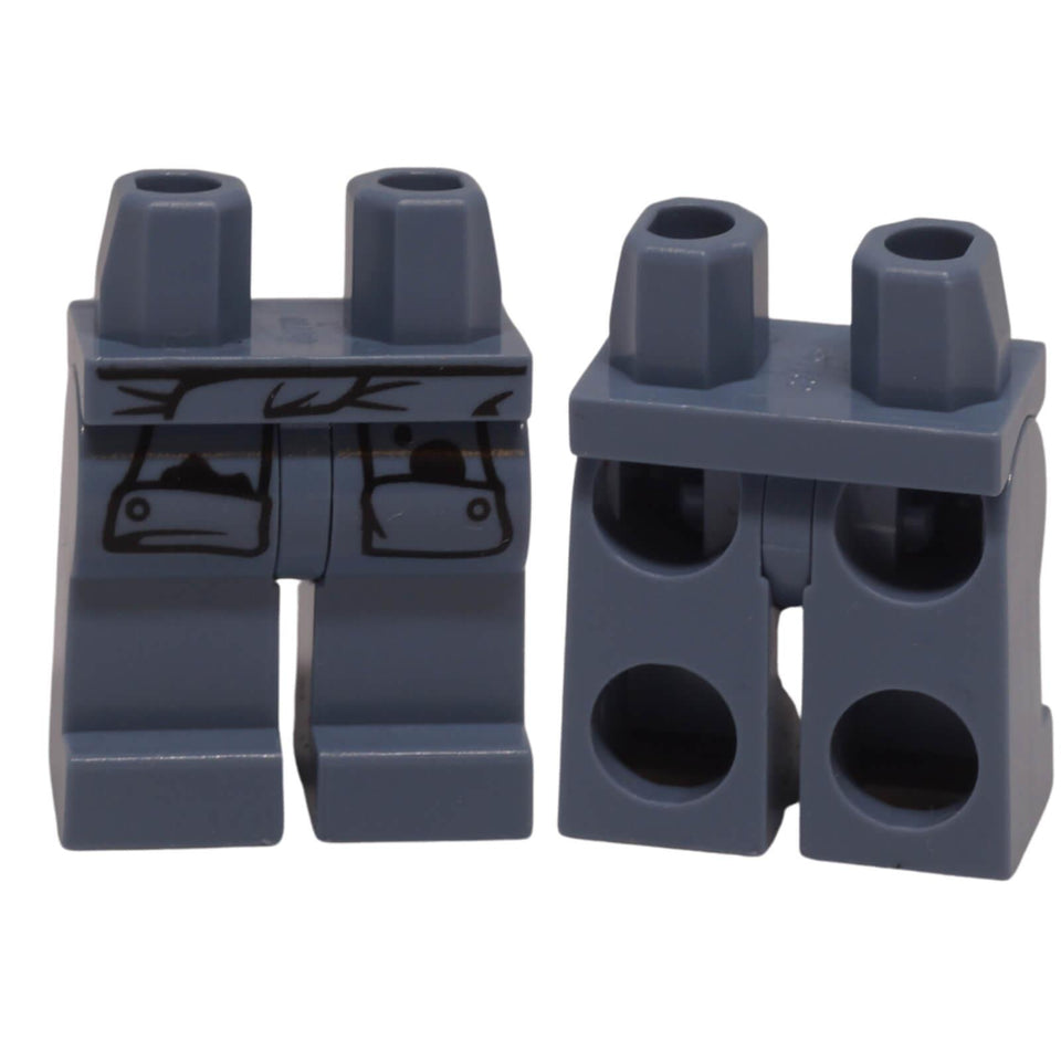 LEGO minifigure legs 970c00pb1731 with tied shirt sleeves and oil stain printing
