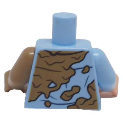 LEGO minifigure light blue torso with torn dirty shirt and striped undershirt back view