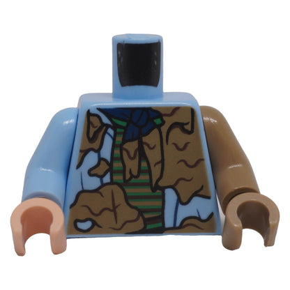 LEGO minifigure light blue torso with torn dirty shirt and striped undershirt