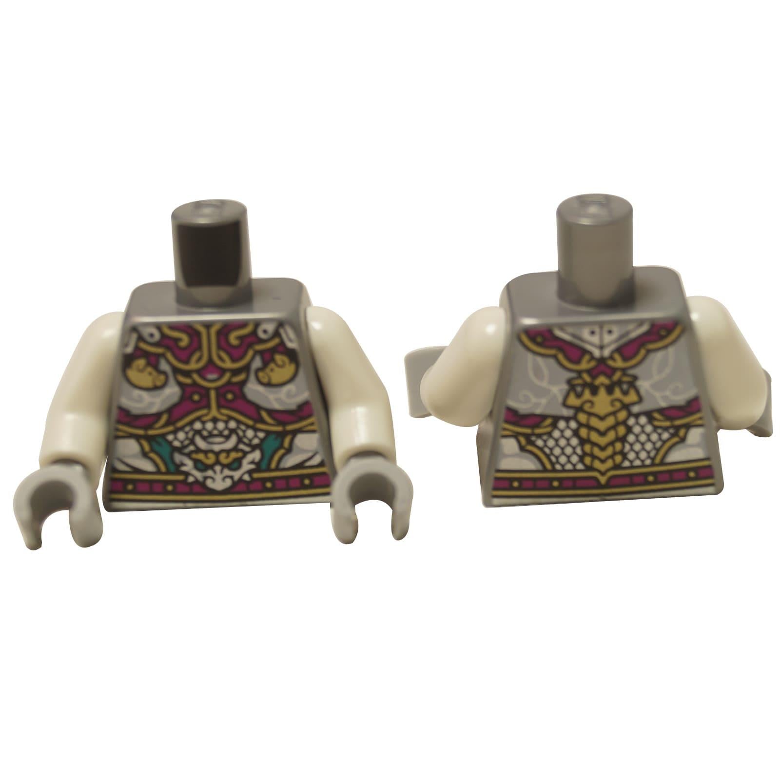 LEGO® minifigure ornate armor torso with detailed dragon emblem and pig motif print, decorative fantasy-style chest armor
