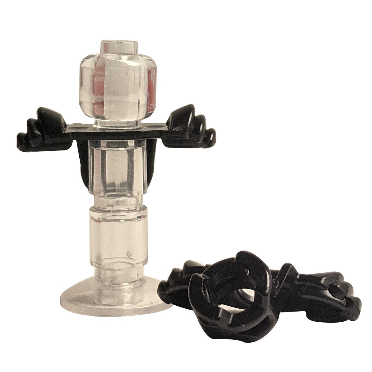 LEGO minifigure armor shoulder pads with dual katana scabbard accessory, primarily black in color with transparent elements.
