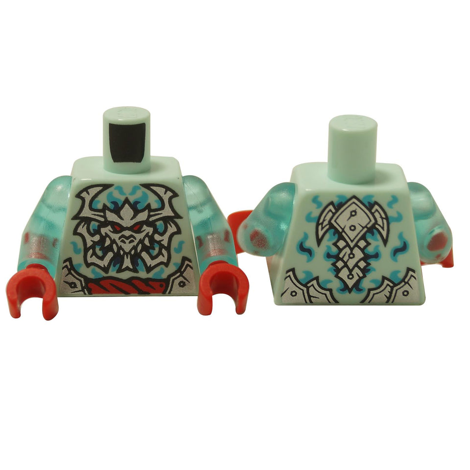 LEGO® minifigure ghost armor torso with dragon skull emblem and swirling energy print, detailed chest and back design
