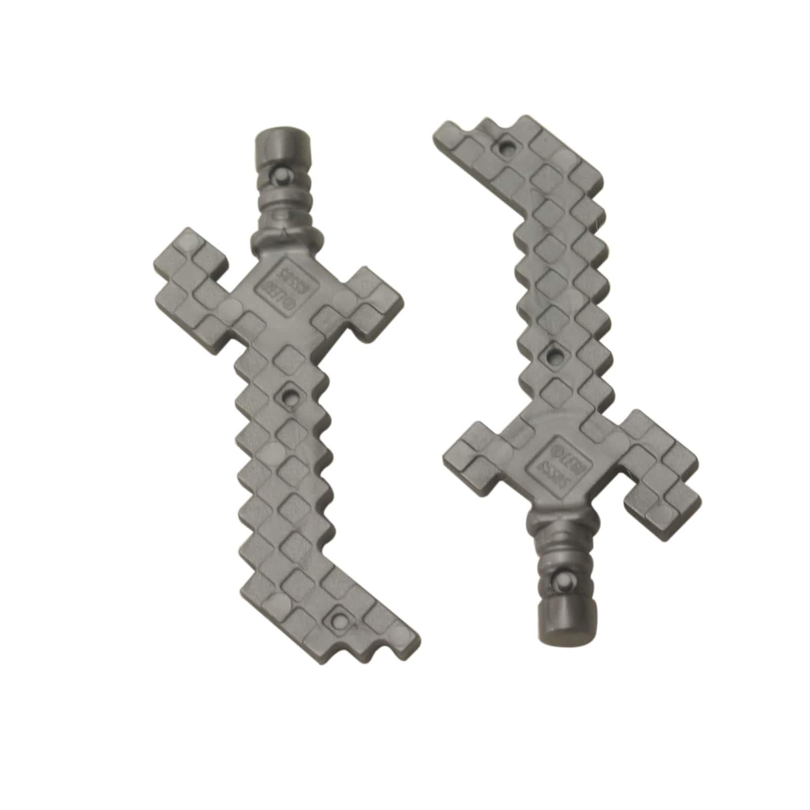 LEGO® Minecraft minifigura pixelált kard fegyver, blokkos 8-bites stílusú kard kialakítás, lapos ezüst szín
