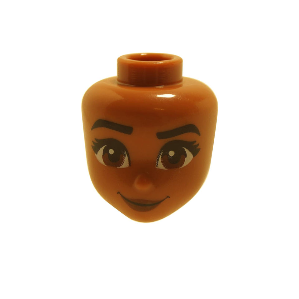 LEGO® Moana mini-doll head with reddish brown eyes and wide grin print 107866
