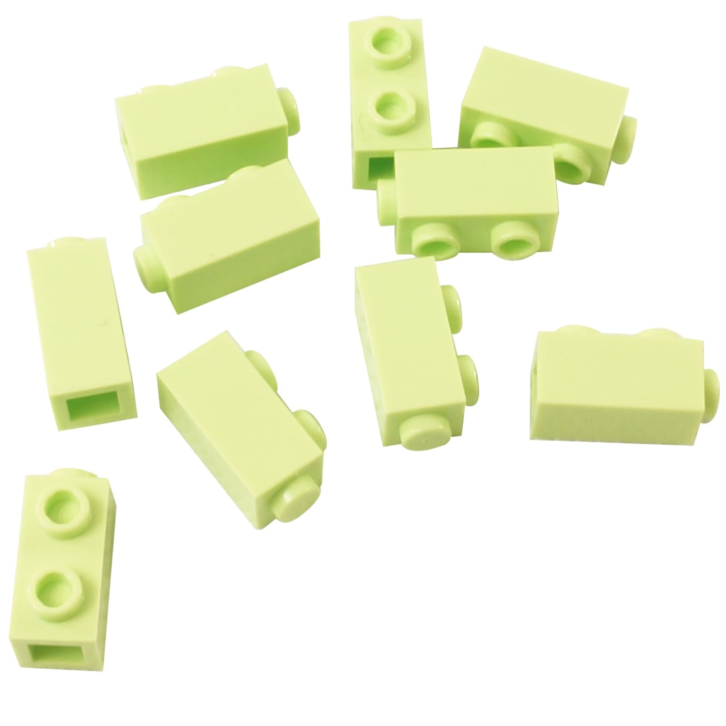 LEGO® Modified Brick 1 x 1 x 1 2/3 with studs on side in yellowish green, versatile part for SNOT building.
