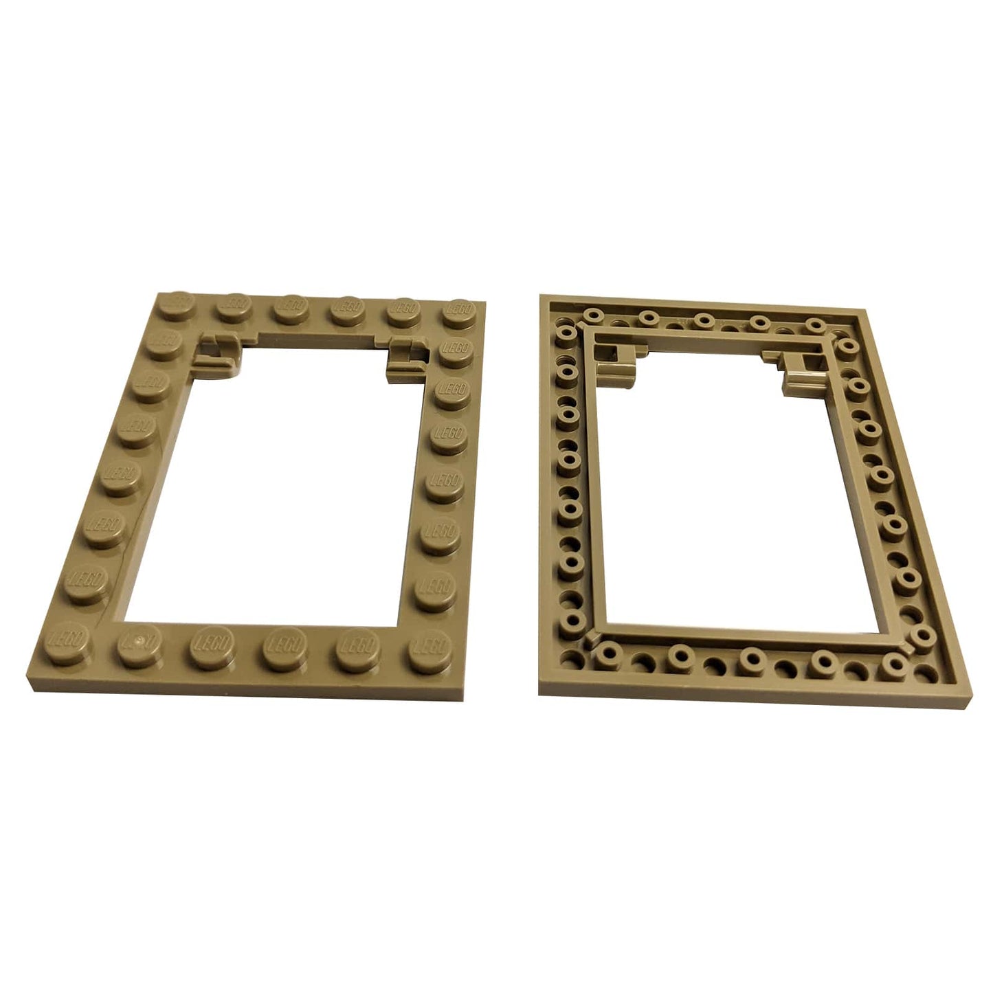 LEGO® modified plate 6 x 8 trap door frame, rectangular opening for hatches and play features, dark  tan color
