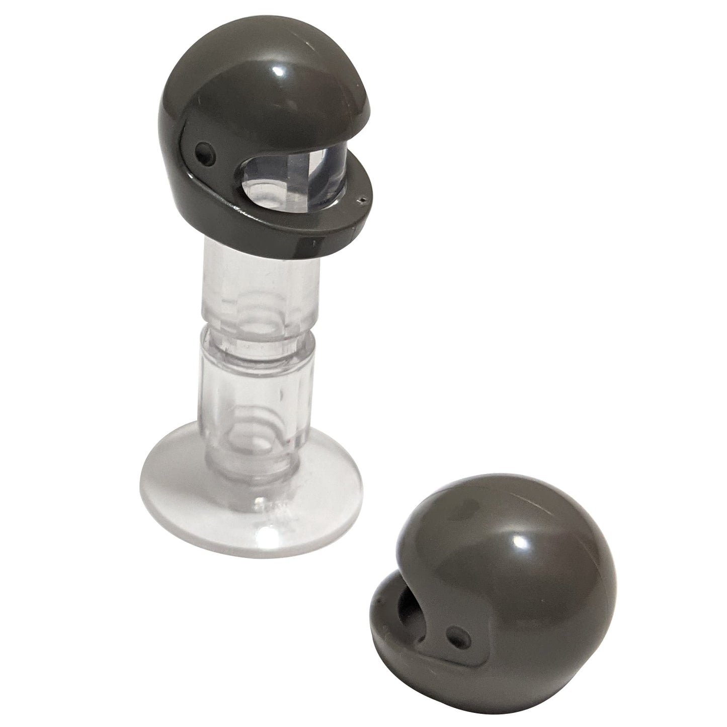 LEGO® Minifigure motorcycle helmet (standard style) with smooth rounded shell and front visor opening in dark gray.
