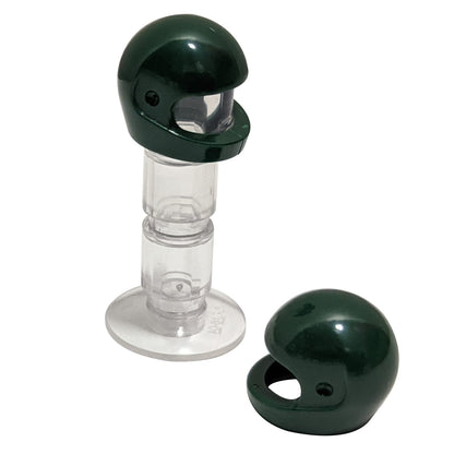 LEGO® Minifigure motorcycle helmet (standard style) with smooth rounded shell and front visor opening in dark green.
