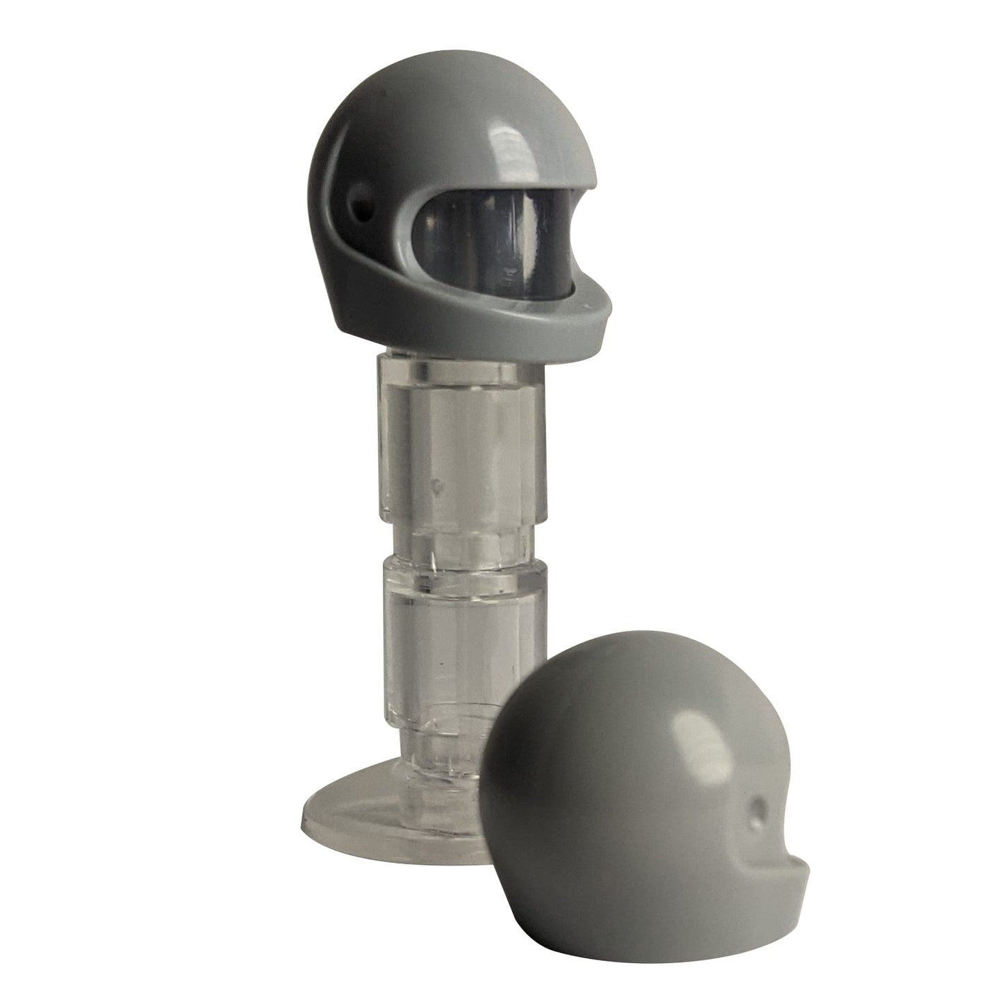 LEGO® Minifigure motorcycle helmet (standard style) with smooth rounded shell and front visor opening in light bluish gray.
