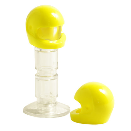 LEGO® Minifigure motorcycle helmet (standard style) with smooth rounded shell and front visor opening in neon yellow.