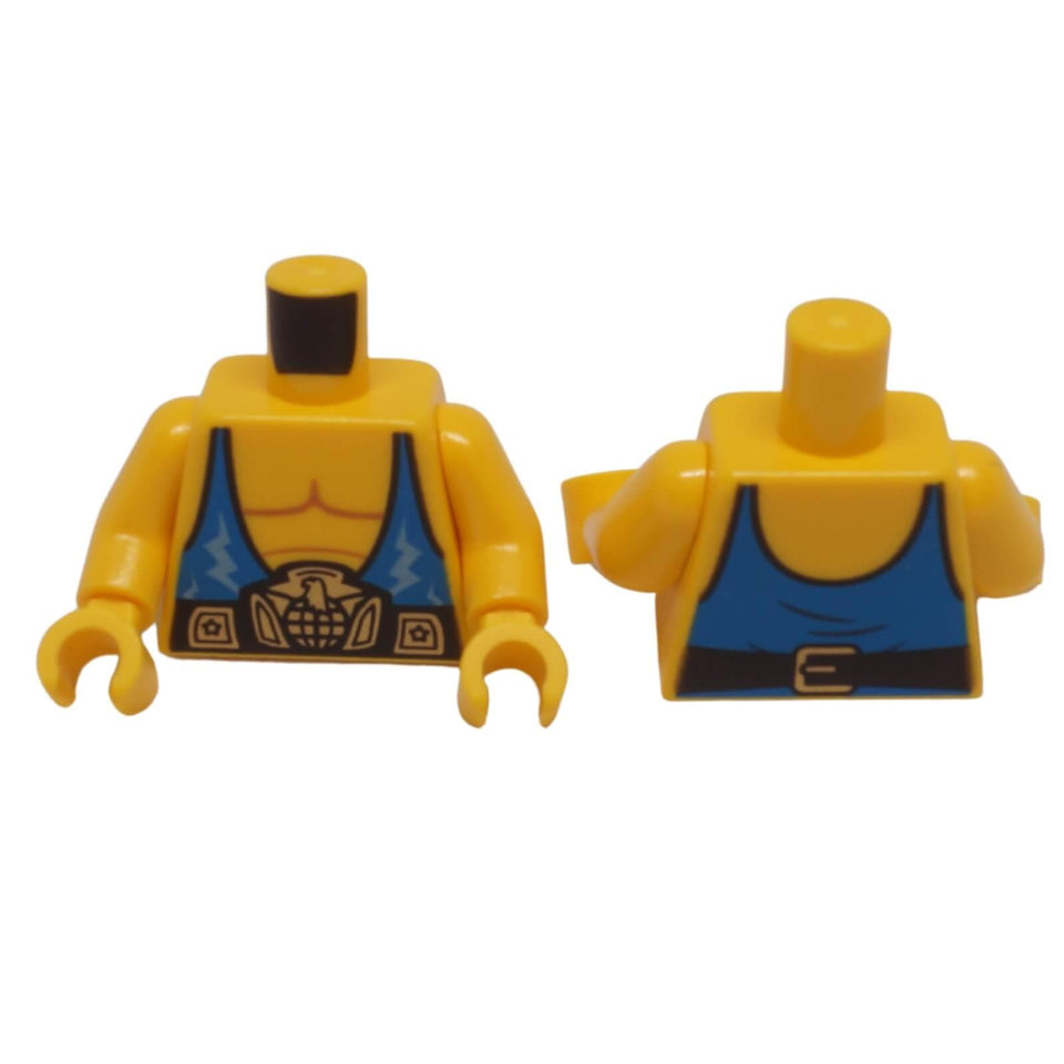 LEGO minifigure muscle torso blue tank top lightning belt print