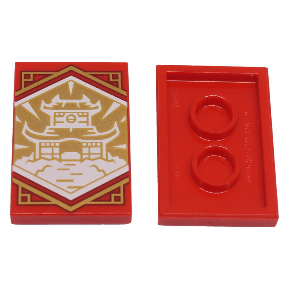 LEGO NINJAGO 26603pb220 Wisdom Banner red 2 x 3 tile with white dojo temple and gold background