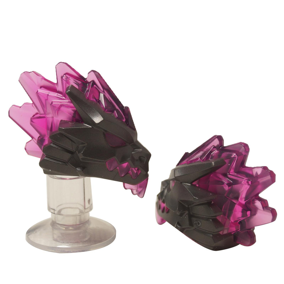LEGO® NINJAGO Testa di Drago di Cristallo (86184pb01), che mostra la testa del drago nero con dettagli affilati in cristallo rosa traslucido.