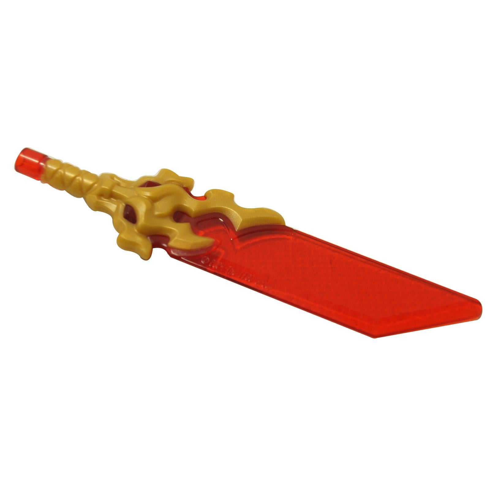 LEGO® sword weapon with flaming dragon head design, decorative fantasy blade accessory for minifigures
