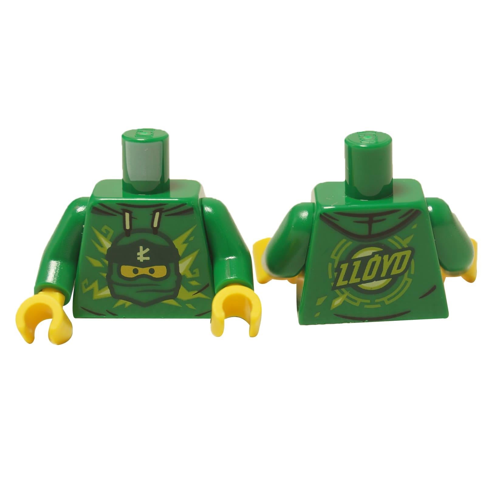  LEGO® NINJAGO Lloyd torso (973pb3970c01) in green, showing the Green Ninja hoodie graphic on the front and his name on the back.
