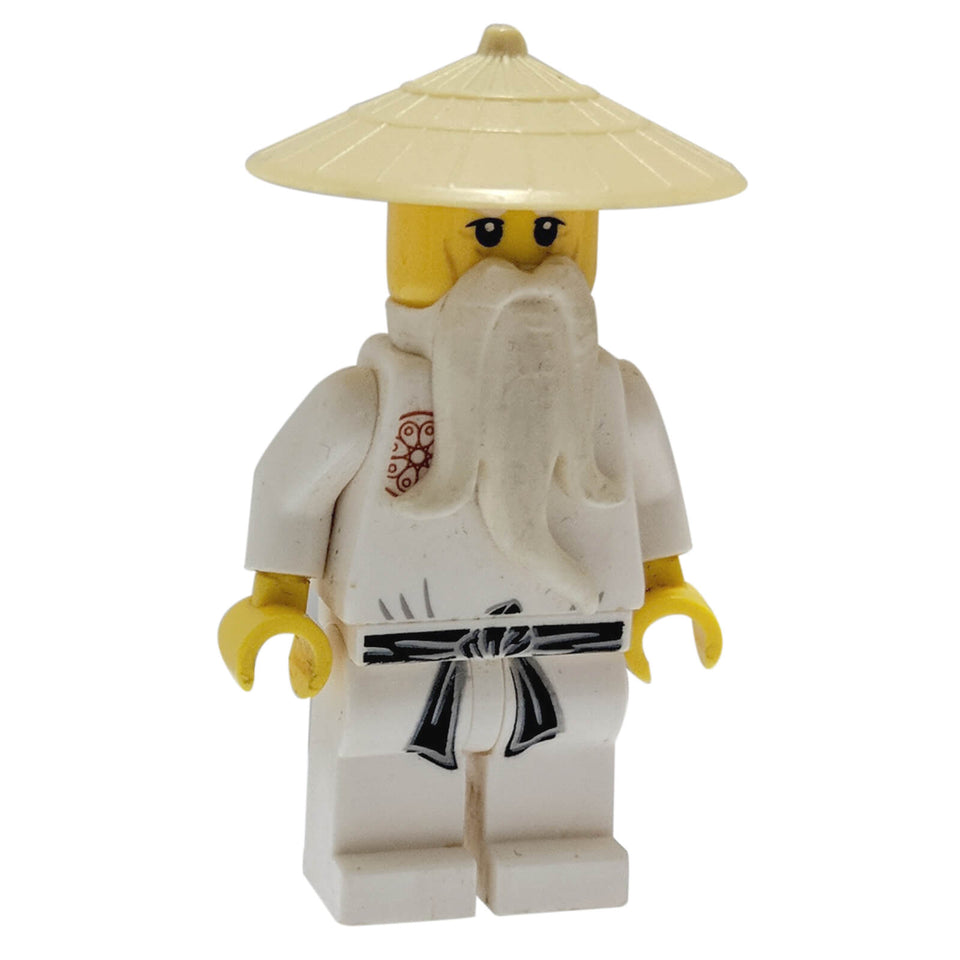 LEGO Ninjago minifigurka oryginalnego Mistrza Wu z odcinków pilotowych, z długą białą brodą i białymi szatami (njo0002)