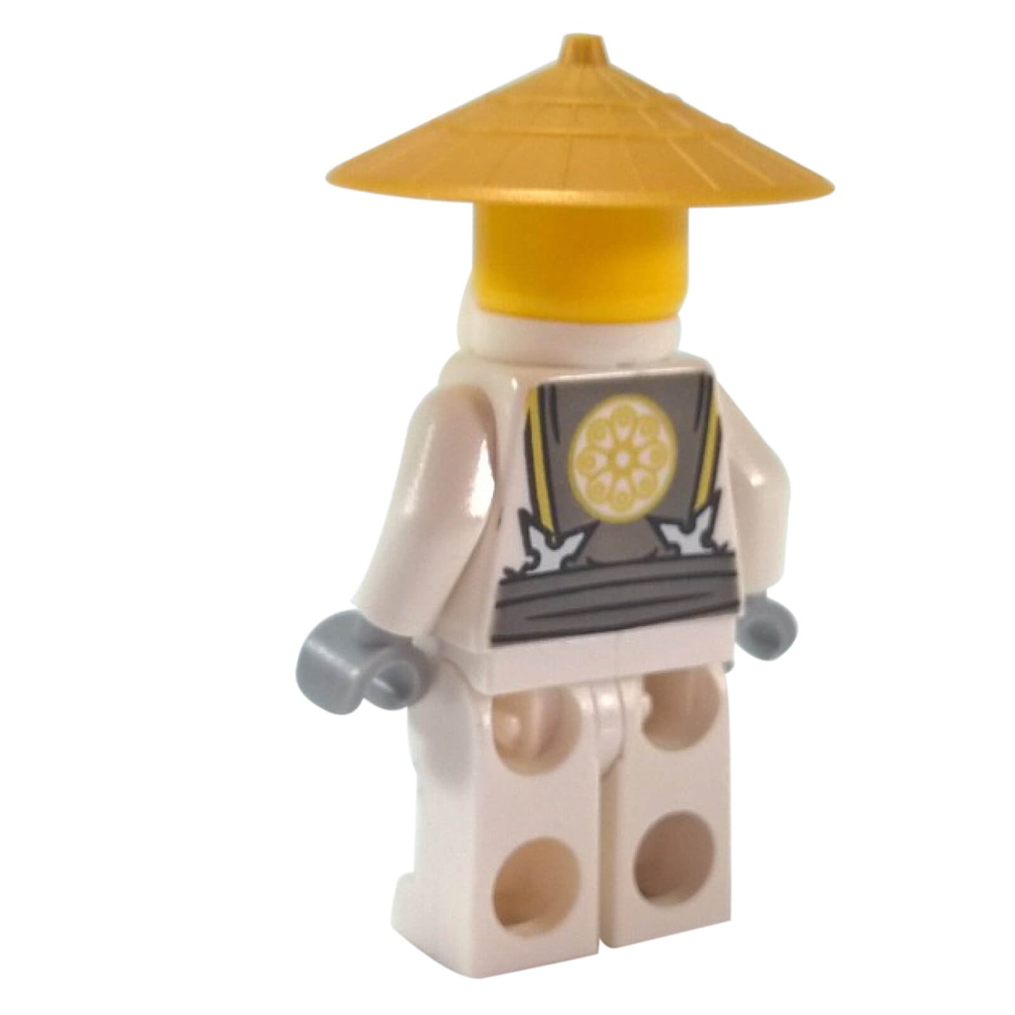 LEGO Ninjago Minifigur von Meister Wu aus Staffel 5 Besessenheit, trägt ein schwarzes Gi und einen konischen Hut (njo0142) - Rückansicht