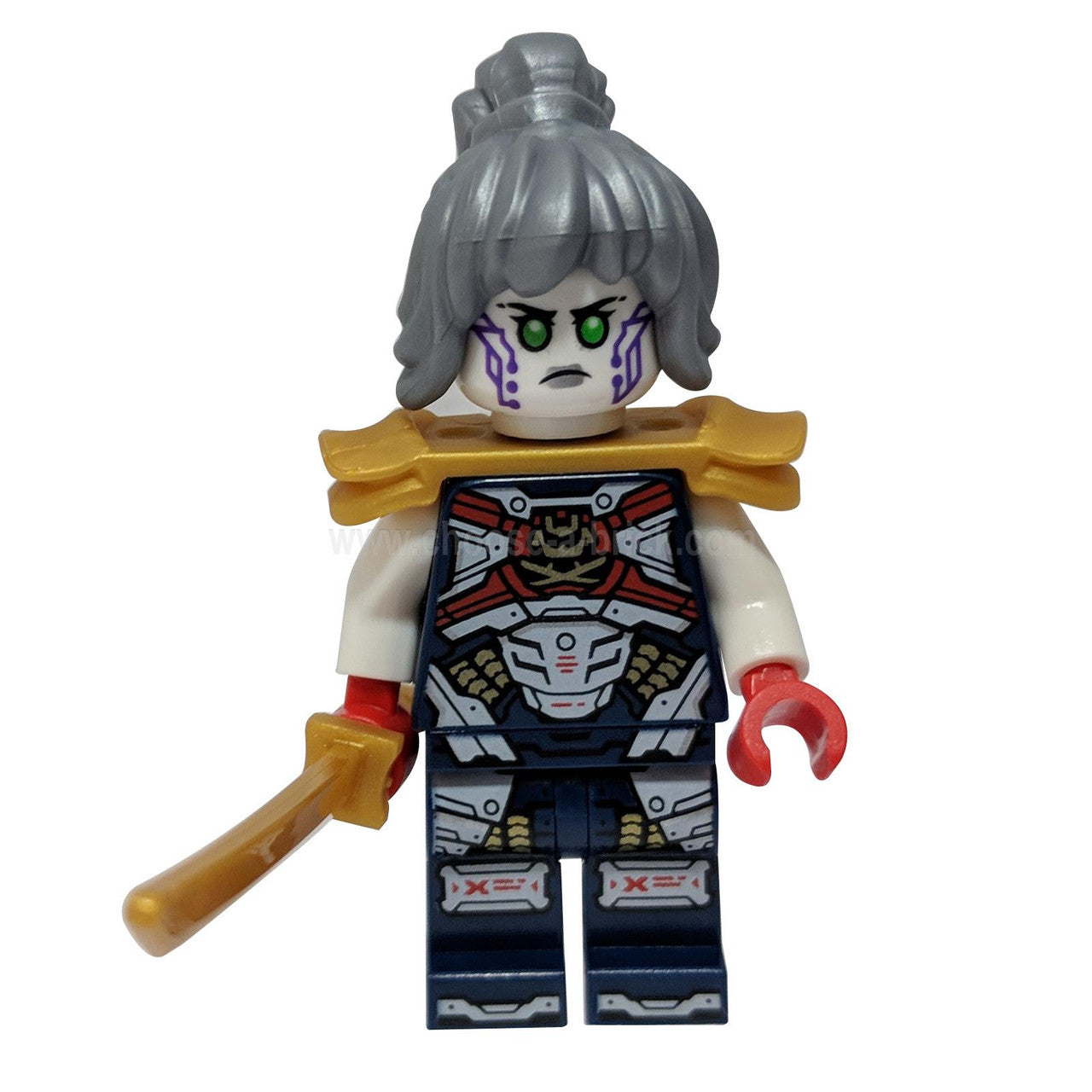 LEGO Ninjago P.I.X.A.L. minifigure njo0742 in her purple and silver Samurai X EVO suit, front view.