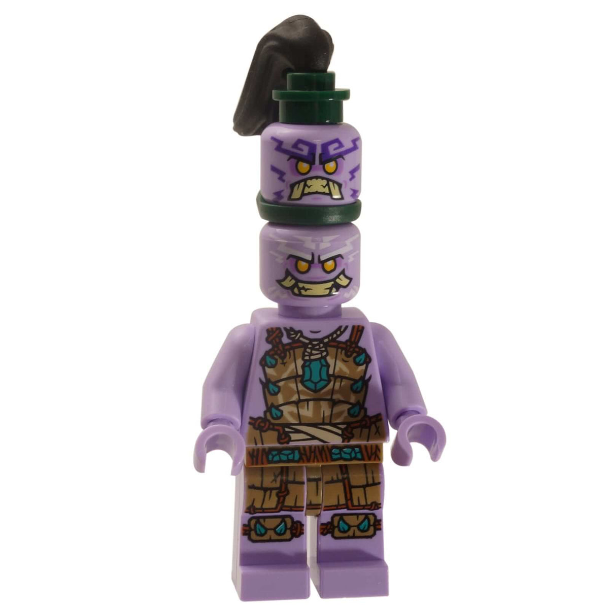 LEGO® NINJAGO 的 PoulErik 小人仔，擁有薰衣草色的身體，印有詳細的部落盔甲圖案，雙層薰衣草色的頭部，配有紅色眼睛和兇猛的表情，以及黑色的髻髮配件。