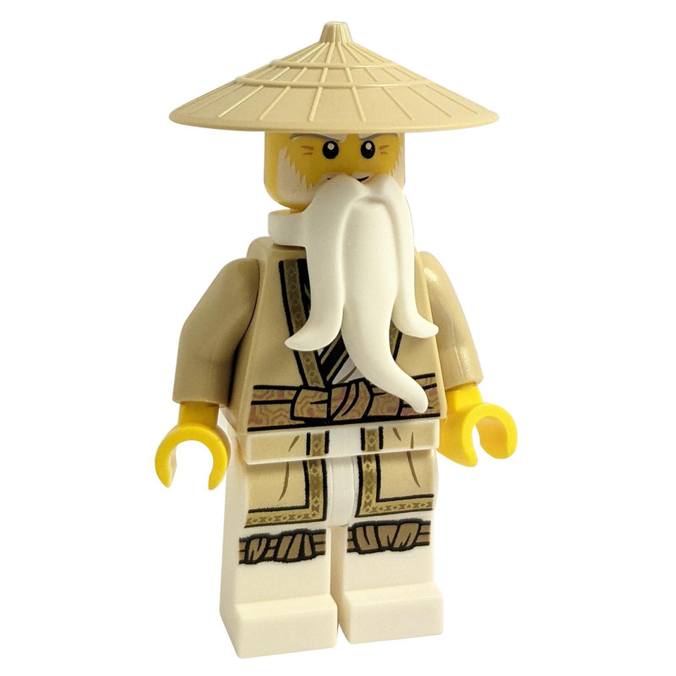 LEGO Ninjago minifigurka mistra Wu (njo0805) v béžovém plášti s pleteným culíkem z tématu NINJAGO Core.
