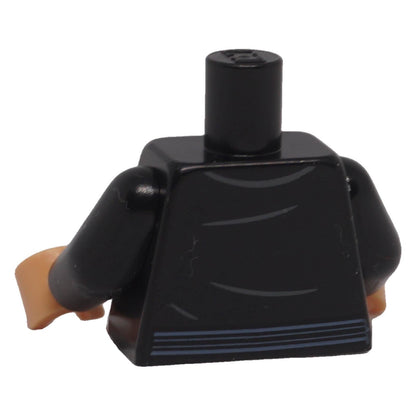 LEGO open black shirt torso 973pb6119c01 with medium tan bare chest, sand blue detailing and pendant necklace back view