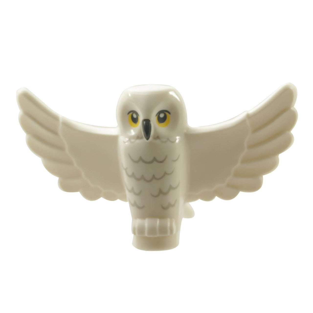 LEGO® Harry Potter Hedwig owl – flying version with spread wings, yellow eyes, and detailed gray chest feathers (part 67632pb01)