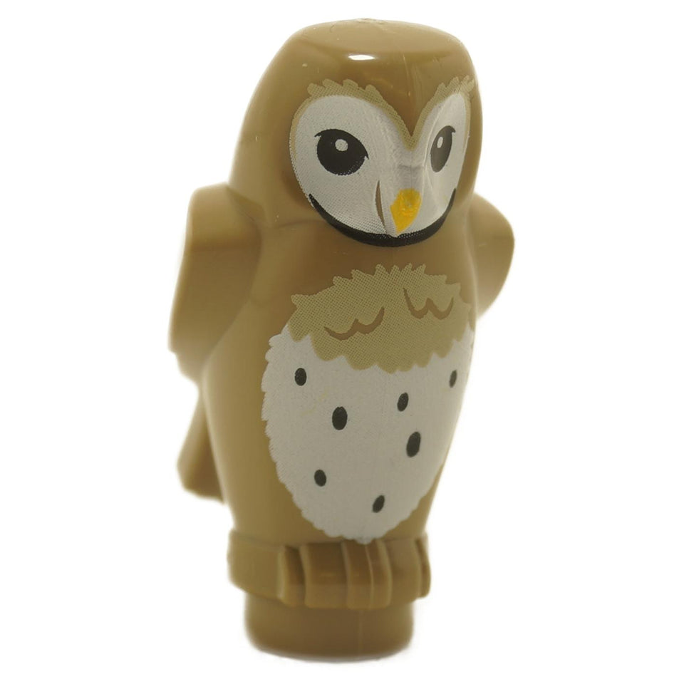 LEGO owl dark tan 92084pb06 animal figure with printed chest and yellow beak front view