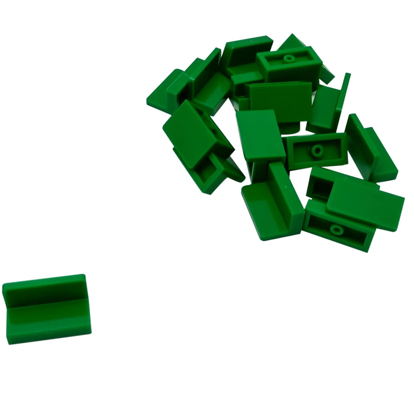 LEGO® Paneel 1 x 2 x 1 met afgeronde hoeken (4865b) in groen, met een gladde gebogen rand en open achterkant.
