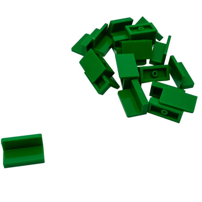 LEGO® Paneel 1 x 2 x 1 met afgeronde hoeken (4865b) in groen, met een gladde gebogen rand en open achterkant.
