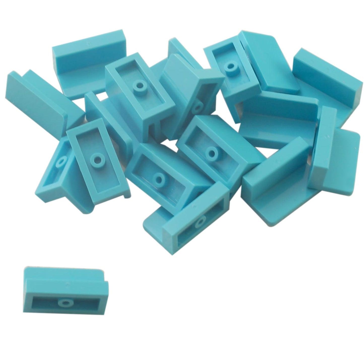 LEGO® Paneel 1 x 2 x 1 met afgeronde hoeken (4865b) in medium azuur, met een gladde gebogen rand en open achterkant.
