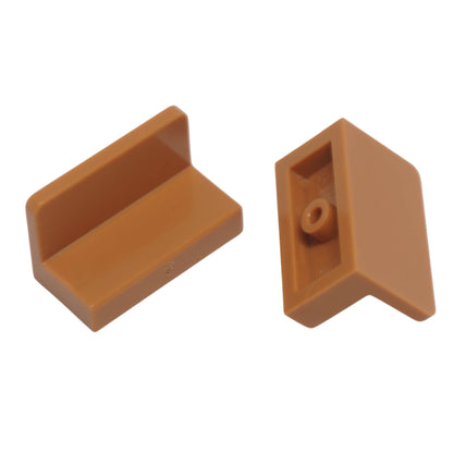 LEGO® Panel 1 x 2 x 1 with rounded corners (4865b) in medium nougat, featuring a smooth curved edge and open back.
