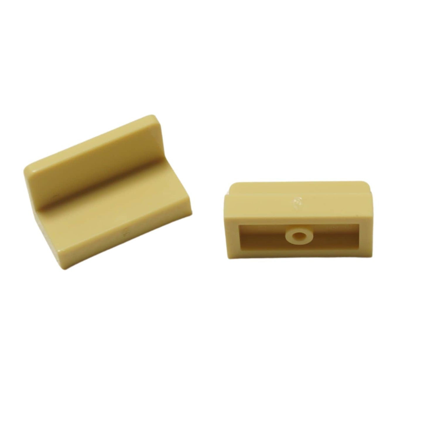 LEGO® Paneel 1 x 2 x 1 met afgeronde hoeken (4865b) in tan, met een gladde gebogen rand en open achterkant.
