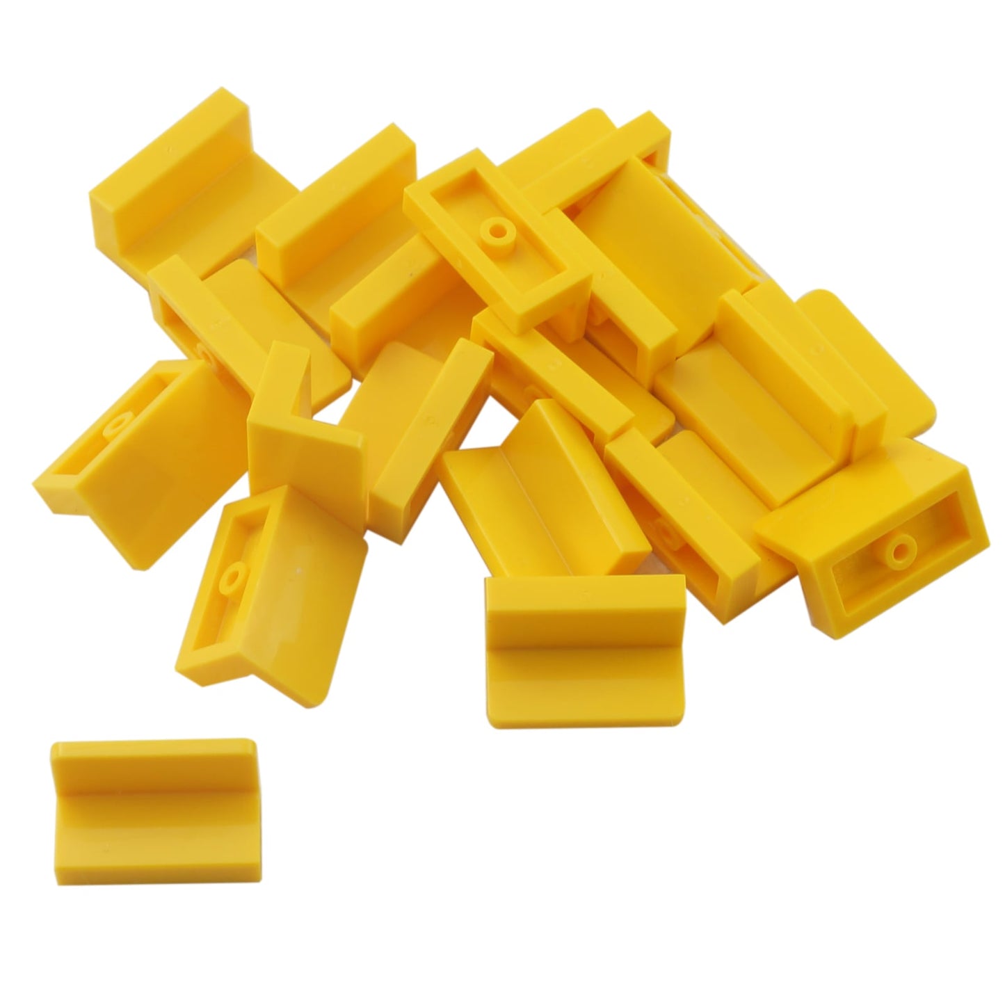 LEGO® Paneel 1 x 2 x 1 met afgeronde hoeken (4865b) in geel, met een gladde gebogen rand en open achterkant.
