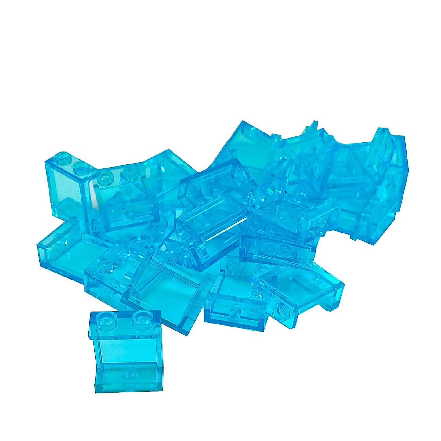 LEGO® pannello 1 x 2 x 2 con supporti laterali e perni cavi, superficie verticale liscia per pareti pulite e dettagli strutturali, colore blu chiaro traslucido
