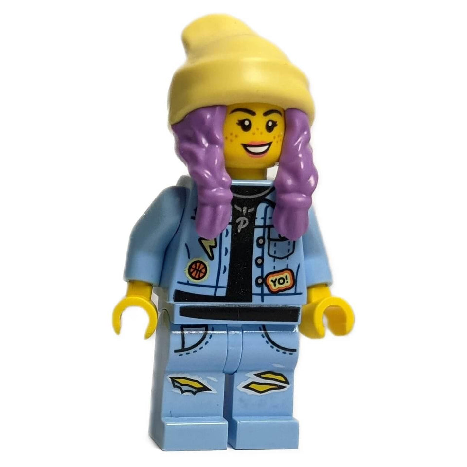 Parker L. Jackson hs014 LEGO minifigure in denim jacket and yellow beanie.
