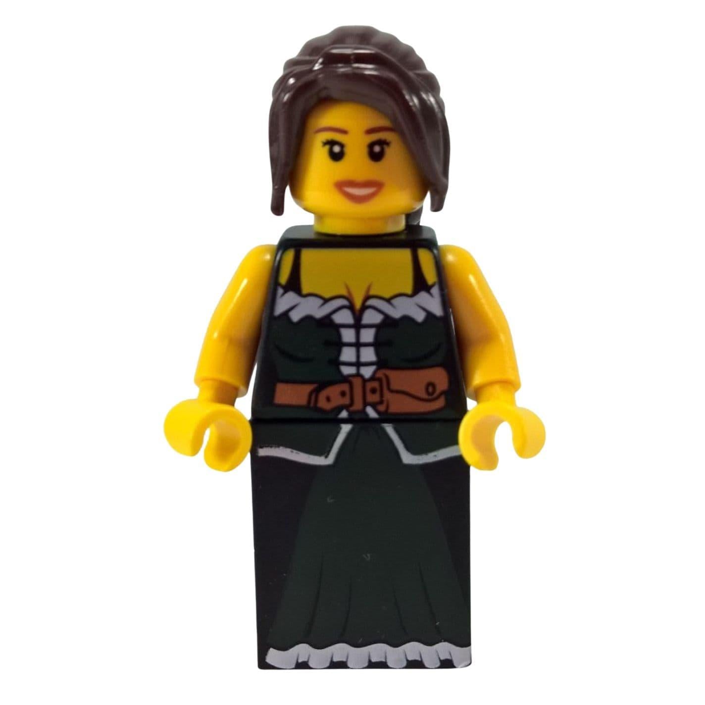 LEGO Castle Fantasy Era Peasant Female minifigure cas412 with black dress and belt pouch.