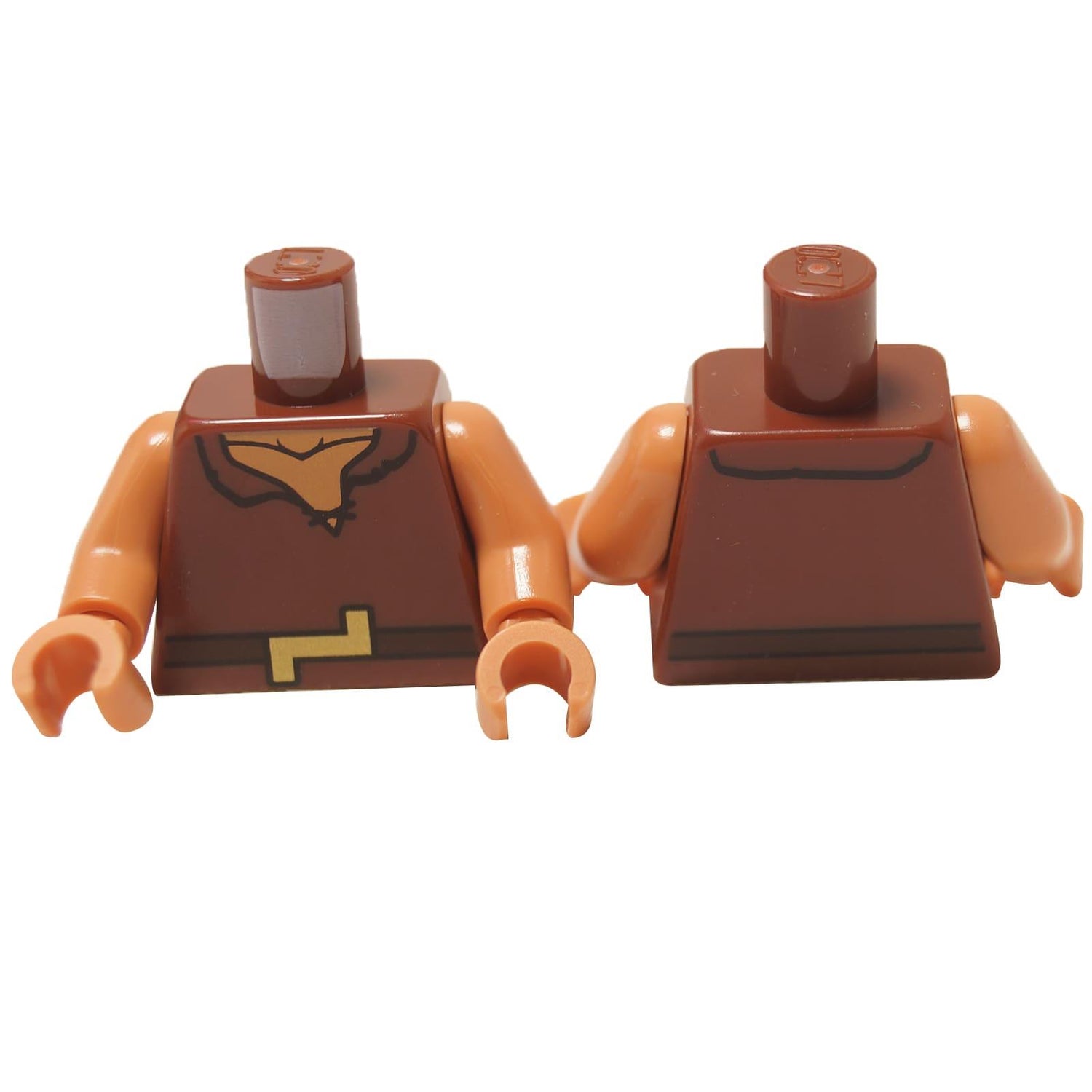 LEGO® Chłopski tors (973pb6107c01), przedstawiający czerwono-brązową tunikę z krzywym kołnierzem i klamrą paska w kształcie litery L.