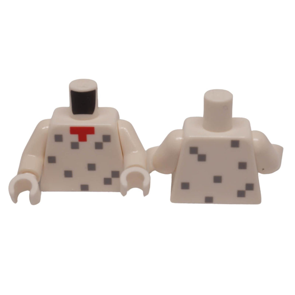LEGO minifigure torso white pixel pattern red neckline gray dots