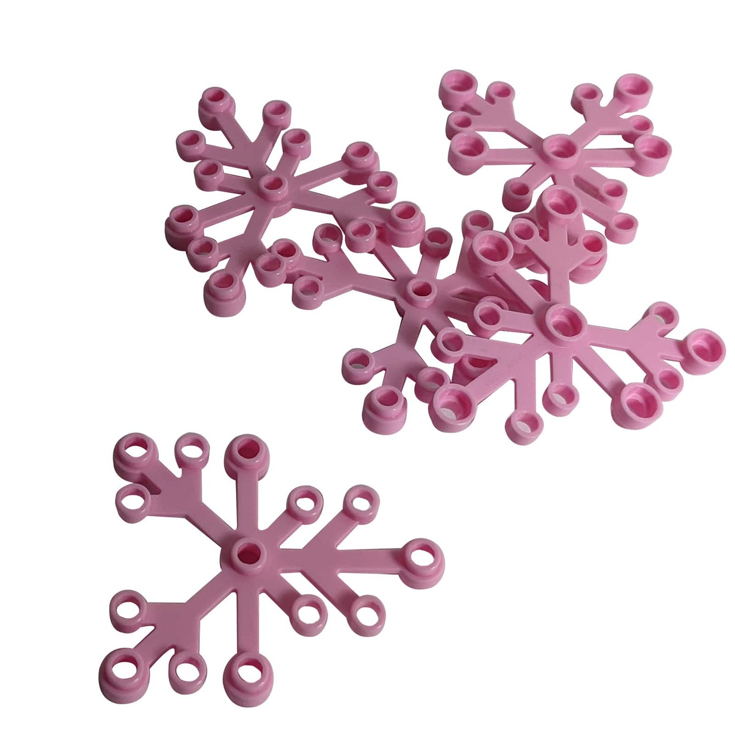 LEGO® Plant Leaves 6 x 5 in bright pink, featuring six curved leaf segments connected at a central hub.
