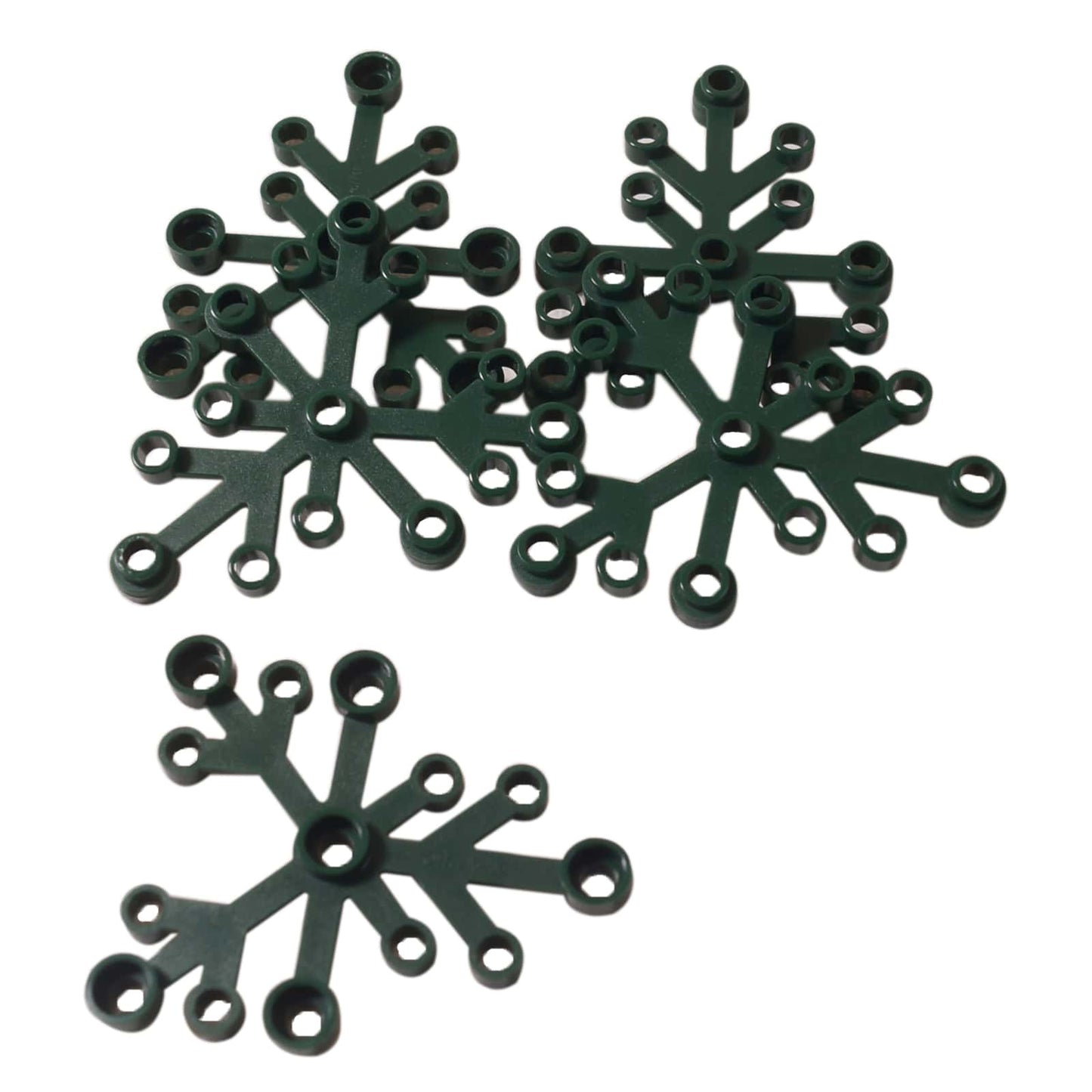 LEGO® Plant Leaves 6 x 5 in dark green, featuring six curved leaf segments connected at a central hub.
