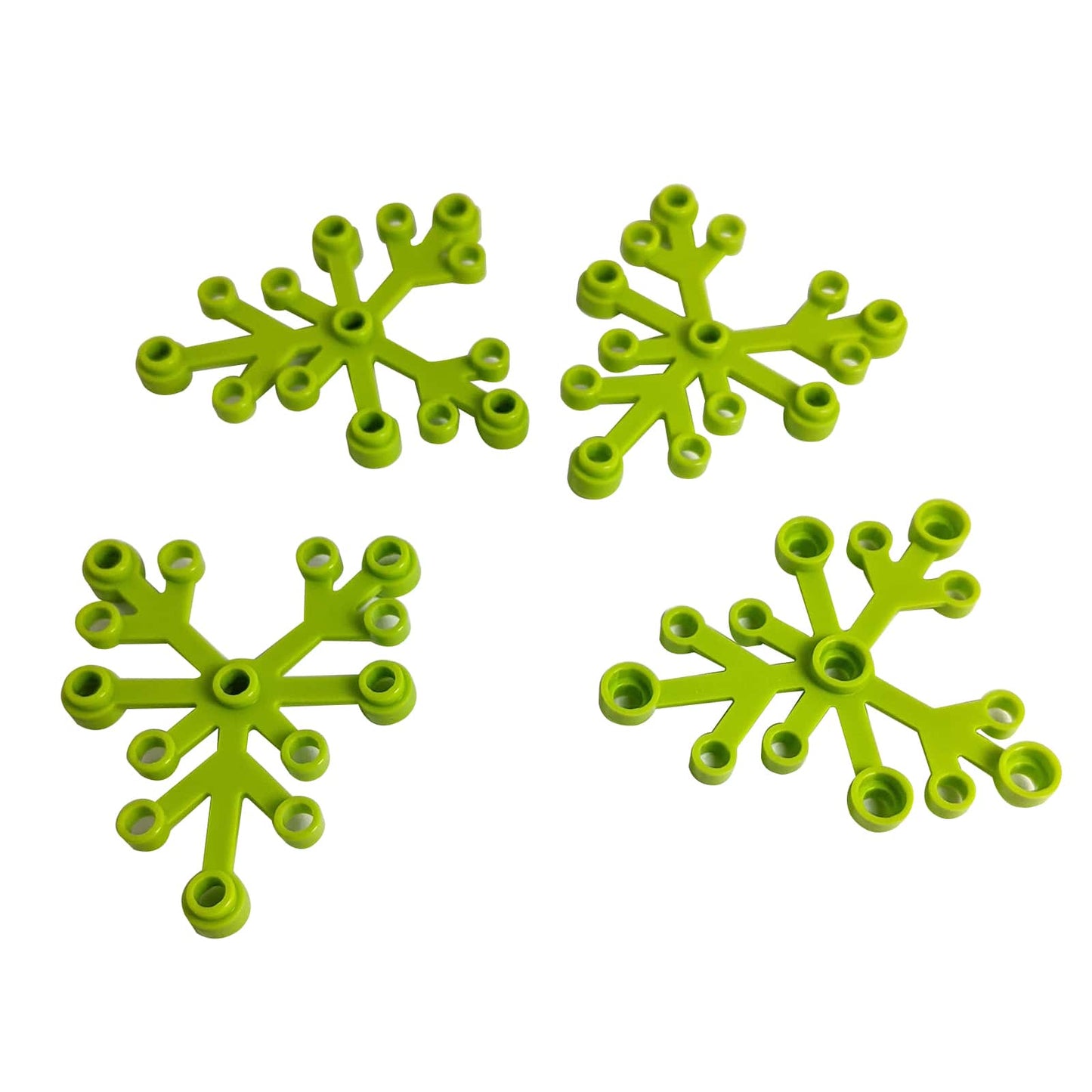 LEGO® Plant Leaves 6 x 5 in lime, featuring six curved leaf segments connected at a central hub.
